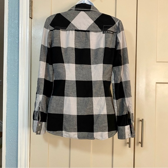 Black White Long Sleeve Button-down Plaid Cotton Flannel Shirt Medium Grunge - Picture 6 of 15